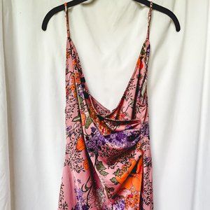 Floral Satin Wrap Dress - Urban Outfitters M